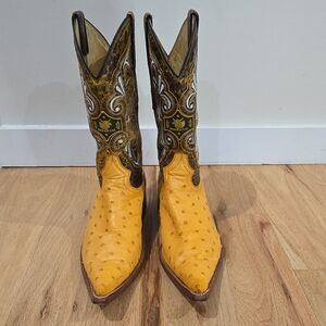 Semental Yellow Genuine Ostrich Western Equestrian Boots Men's US Size 10.5